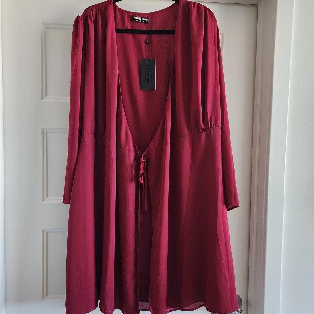 Fashion Union Vibrant Maroon Dress/Kimono